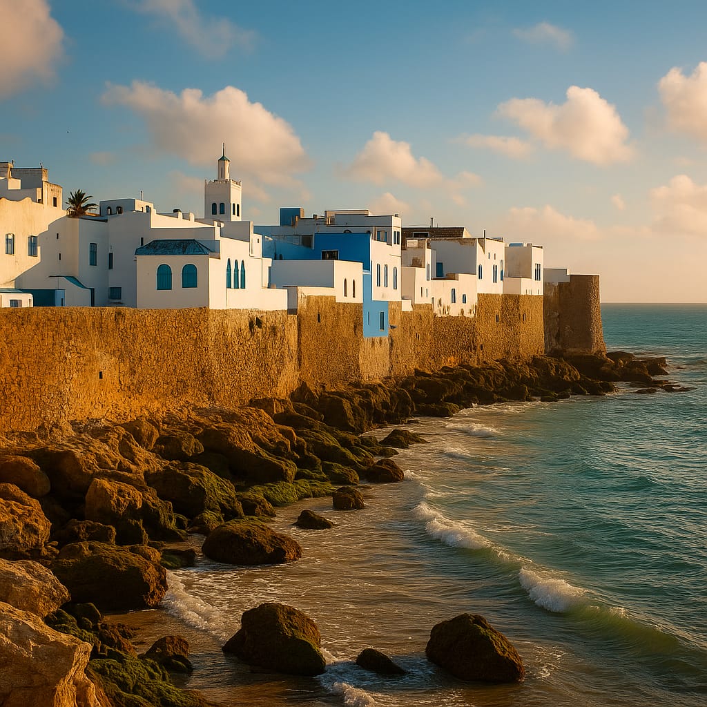 Remparts d'Asilah surplombant l'océan Atlantique au nord du Maroc