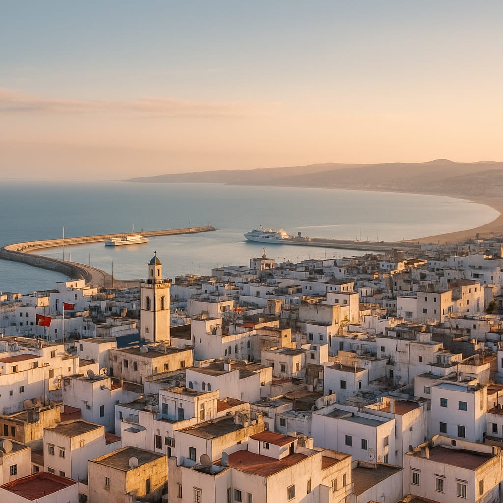 Vue sur la médina de Tanger et la mer depuis les hauteurs de la ville