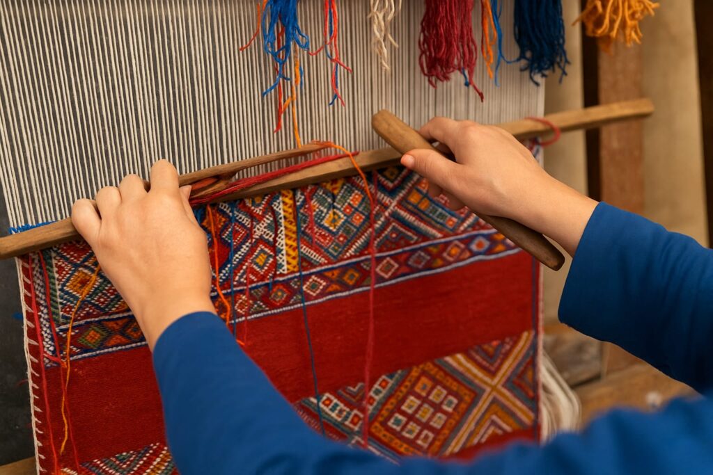 Travaille manuelle de tapis berbère Maroc