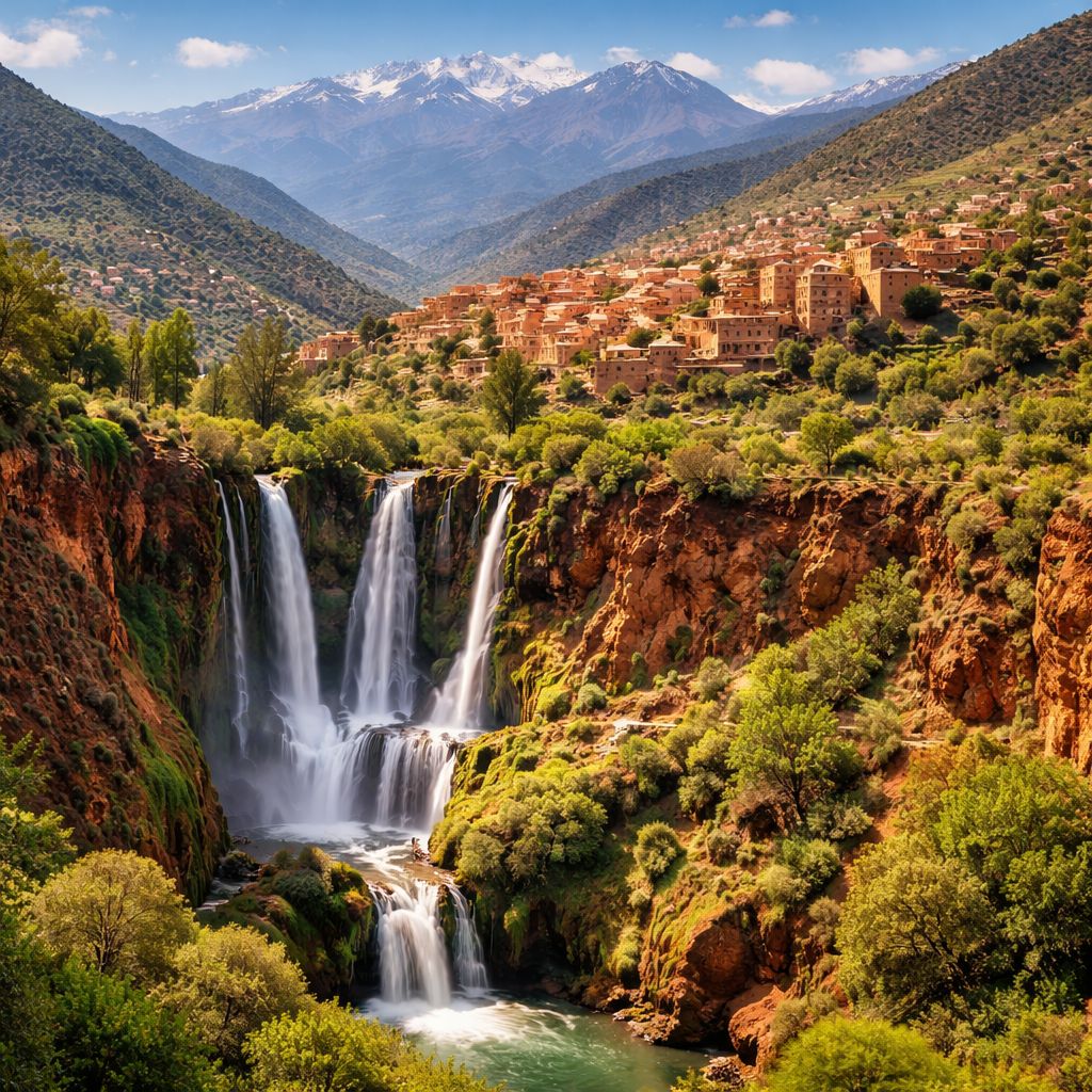 Paysage de montagne et villages traditionnels à Azilal, au cœur du Haut Atlas marocain.