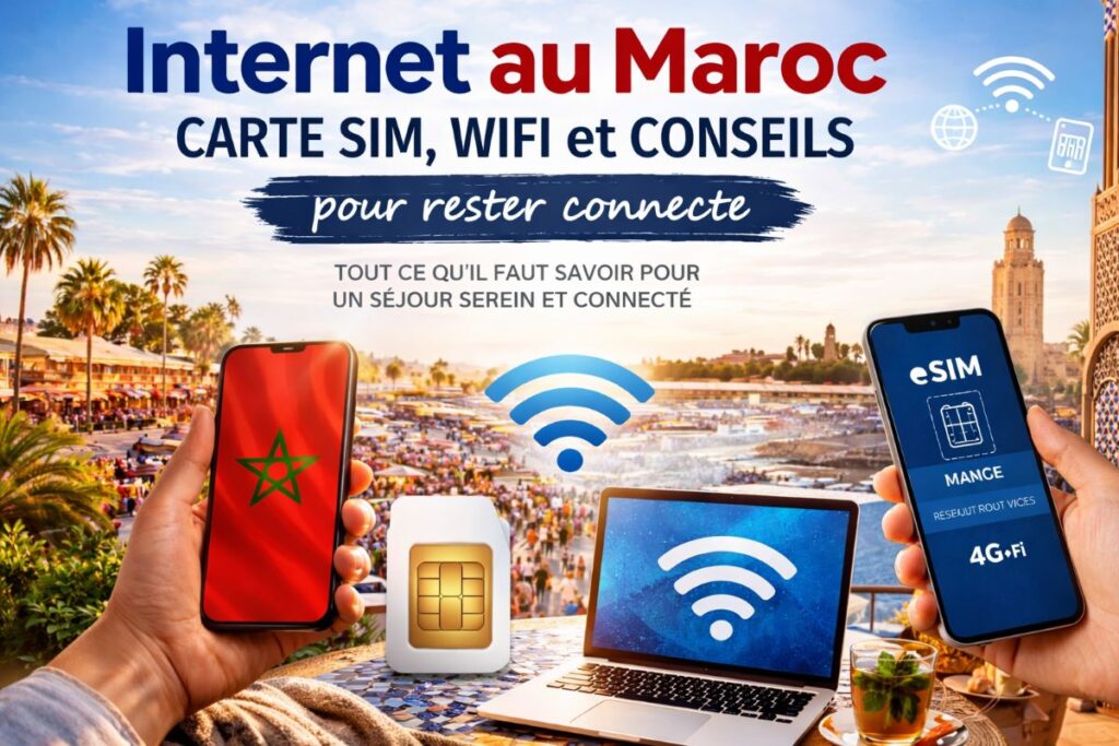 Internet au Maroc, carte Sim, wifi, e-SIM et conseils pour rester connecté en voyage.