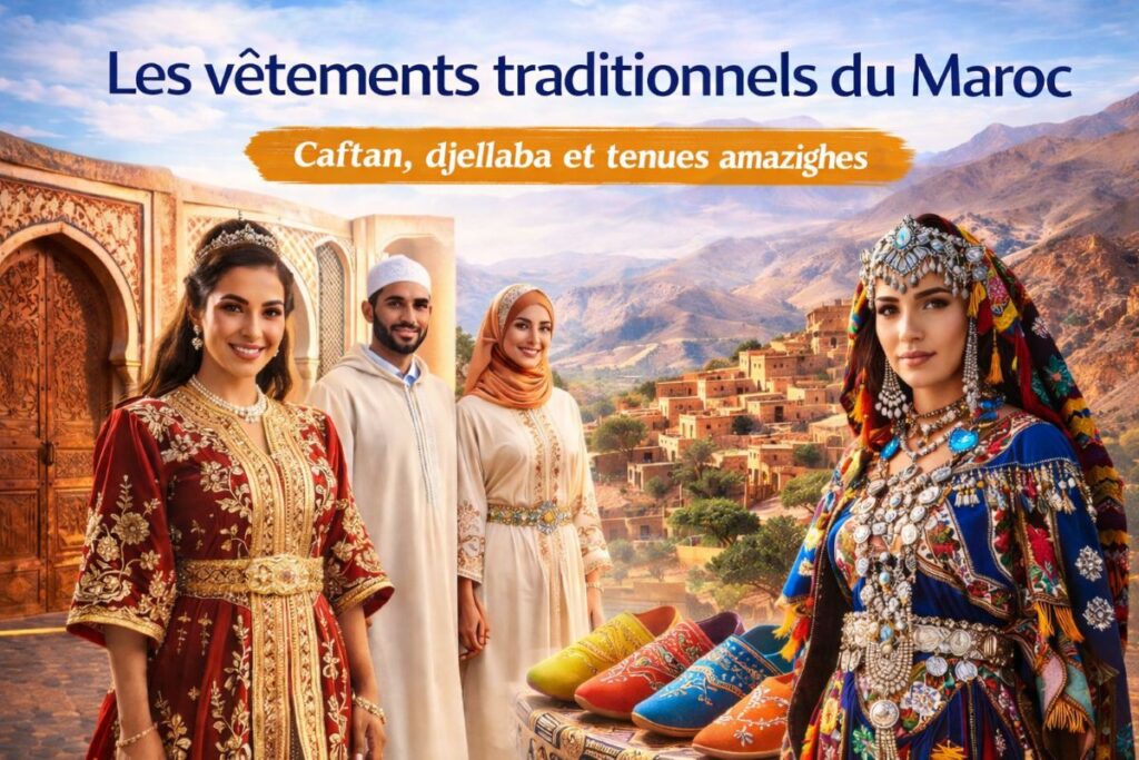 Vêtements traditionnels marocains, caftan, jellaba et vêtements berbères.